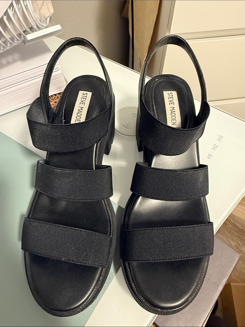 Steve Madden Black Triple-Strap Slingback Platform Sandals
